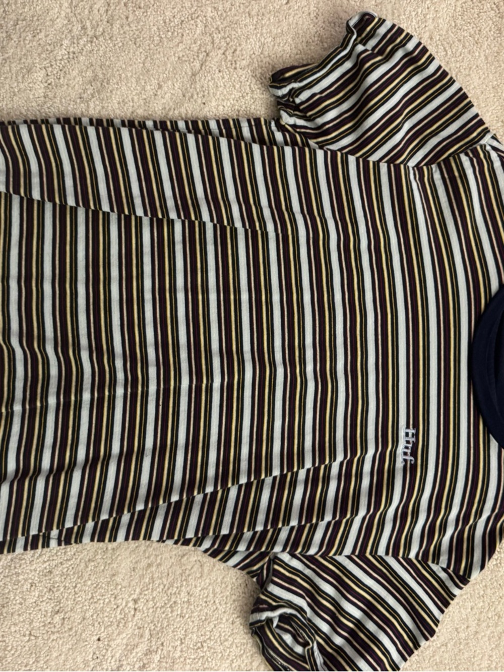 HUF Short Sleeve Striped Tee in Navy, yellow, light blue